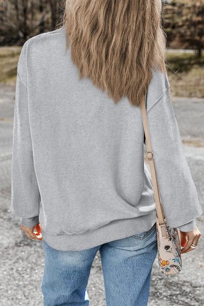 Light Grey Plain Drop Shoulder Crewneck Pullover Sweatshirt - Chic Meadow Boutique 