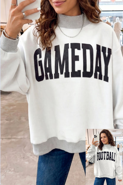 Light Grey High Neck GAMEDAY/ FOOTBALL Double Side Printed Reversible Sweatshirt