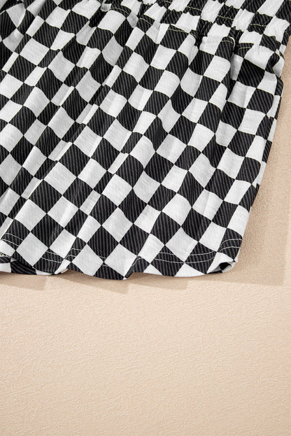 Black Checkerboard T Shirt and High Waist Skorts 2 Piece Outfit