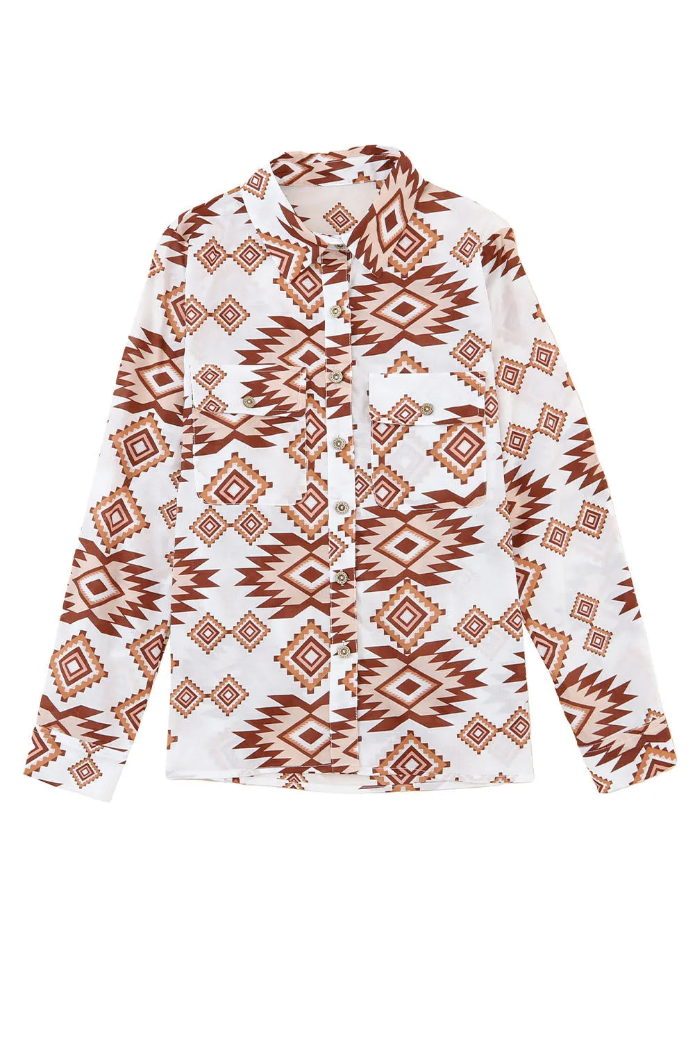 White Western Aztec Pattern Button Flap Pocket Shirt - Chic Meadow Boutique 