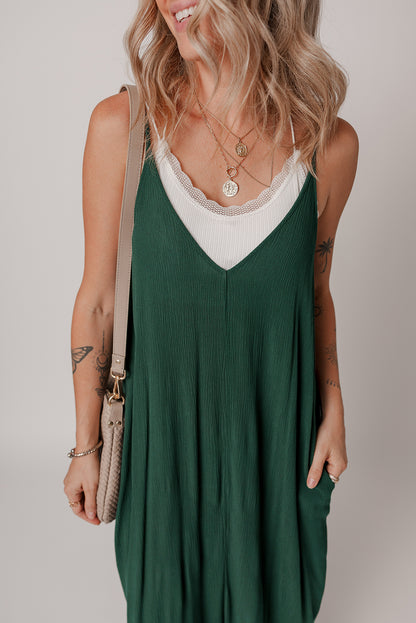 Duffel Green Spaghetti Straps Pocketed Slouchy Maxi Dress