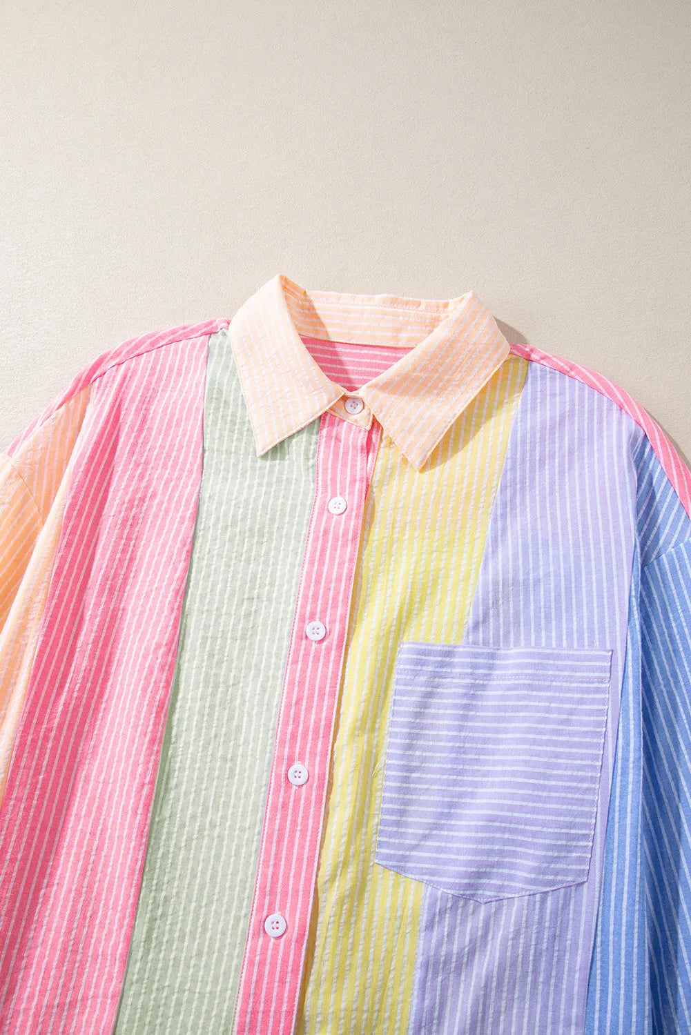 Pink Stripe Color Block Chest Pocket Oversized Shirt - Chic Meadow Boutique 