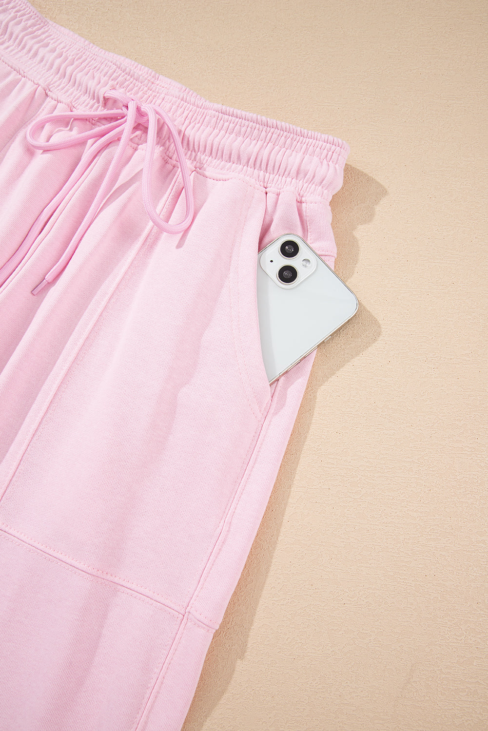 Light Pink Drawstring Waist Patchwork Solid Color Jogger Pants