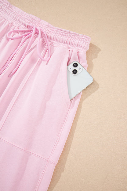 Light Pink Drawstring Waist Patchwork Solid Color Jogger Pants