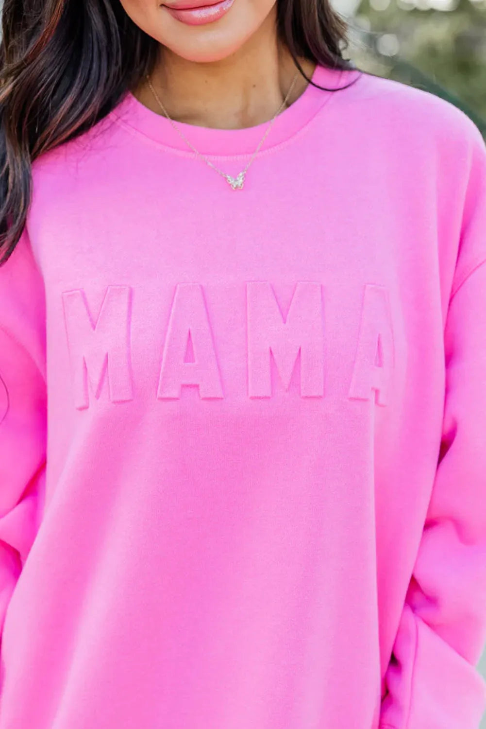 Bright Pink MAMA Letter Embossed Casual Sweatshirt - Chic Meadow Boutique 