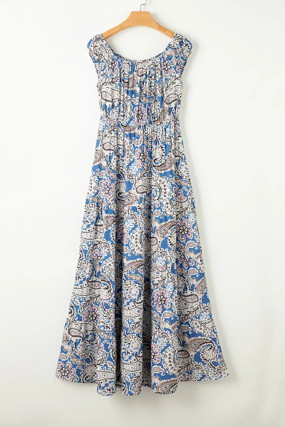 Blue Boho Paisley Print Off Shoulder Maxi Dress - Chic Meadow Boutique 