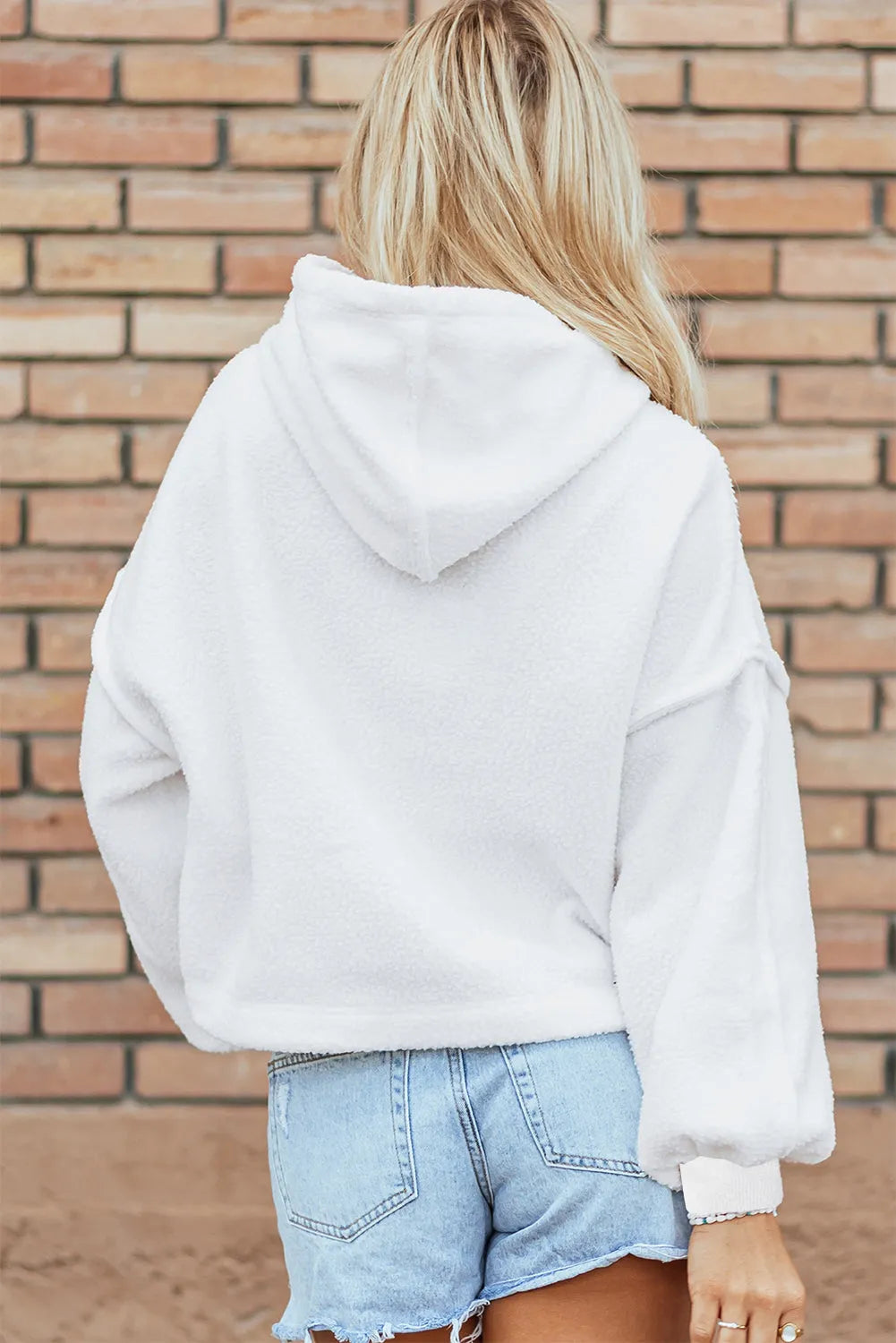 White Sherpa Fleece Drop Shoulder Hoodie - Chic Meadow Boutique 