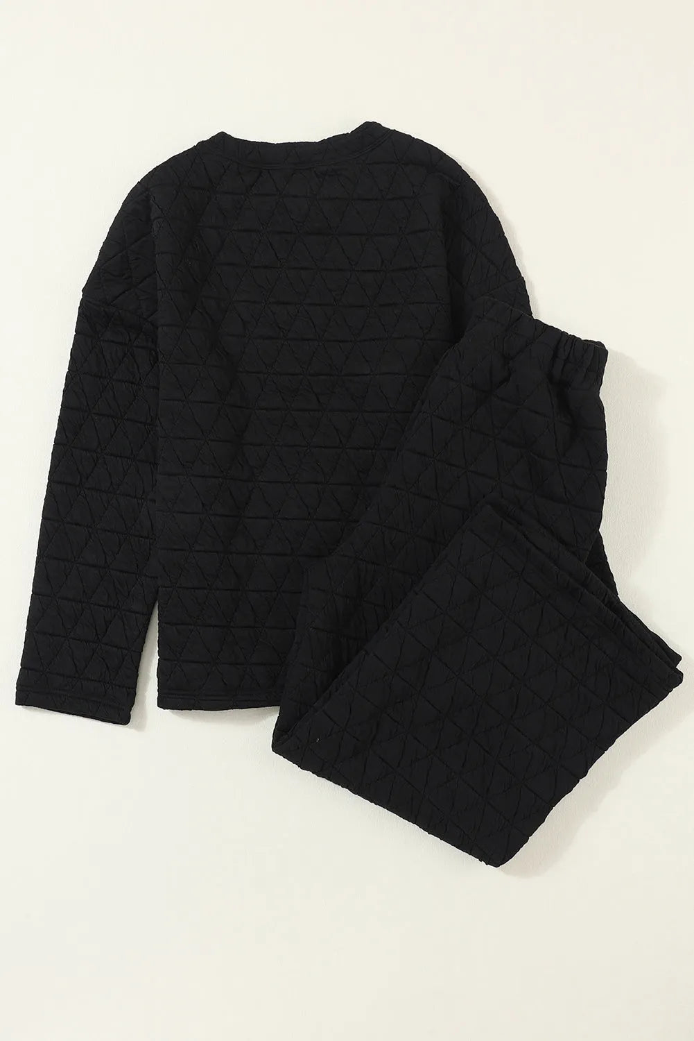 Black Solid Quilted Pullover and Pants Outfit - Chic Meadow Boutique 