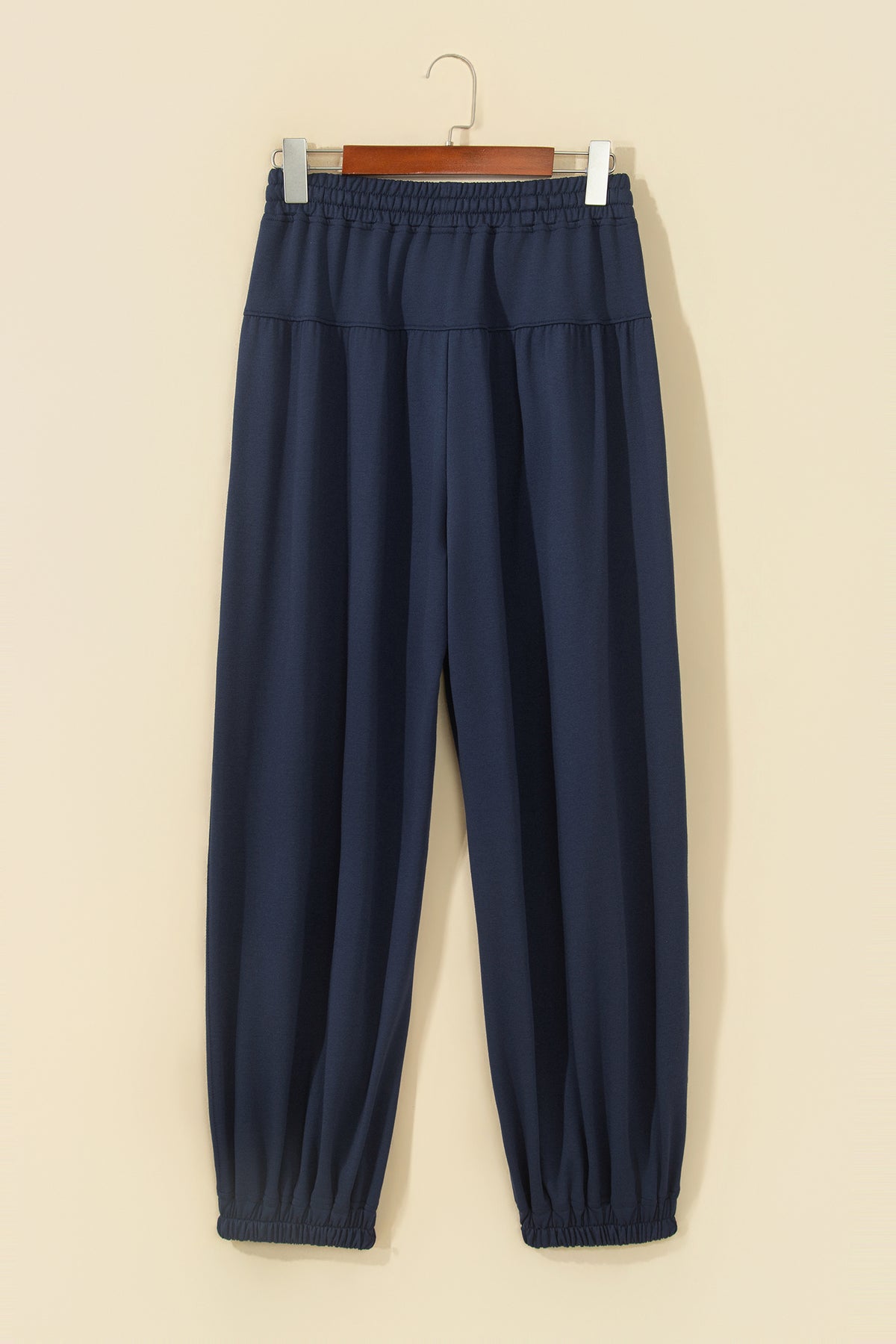 Dirty blue Elastic Waist Drawstring Wide Leg Full Length Pants
