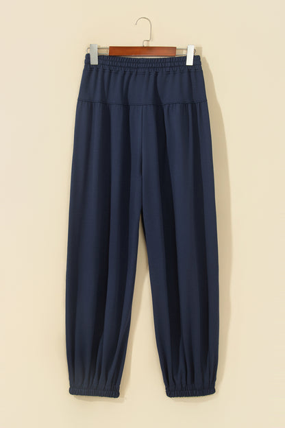 Dirty blue Elastic Waist Drawstring Wide Leg Full Length Pants