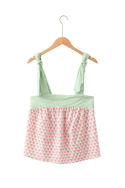 Pink Fashion Printed Knot Straps Babydoll Tank Top