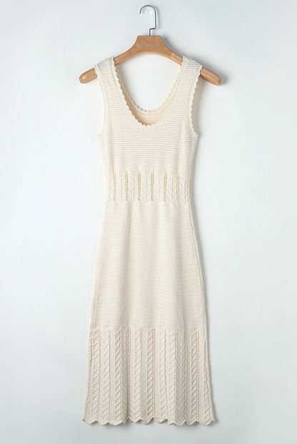 Beige Mix Texture Knitted Sleeveless Sweater Dress - Chic Meadow Boutique 