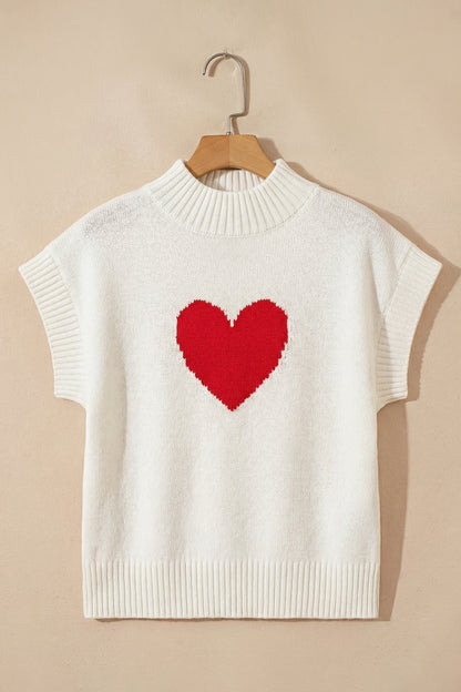 White Valentine Heart Graphic Cropped Short Sleeve Sweater