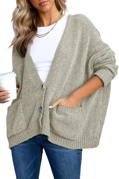 Tops/Sweaters & Cardigans Gray Buttons Front Pocketed Sweater Cardigan