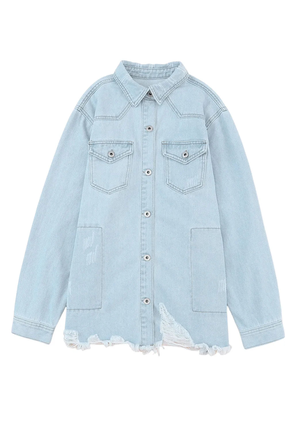 Sky Blue Flap Pocket Buttoned Raw Hem Denim Jacket - Chic Meadow Boutique 