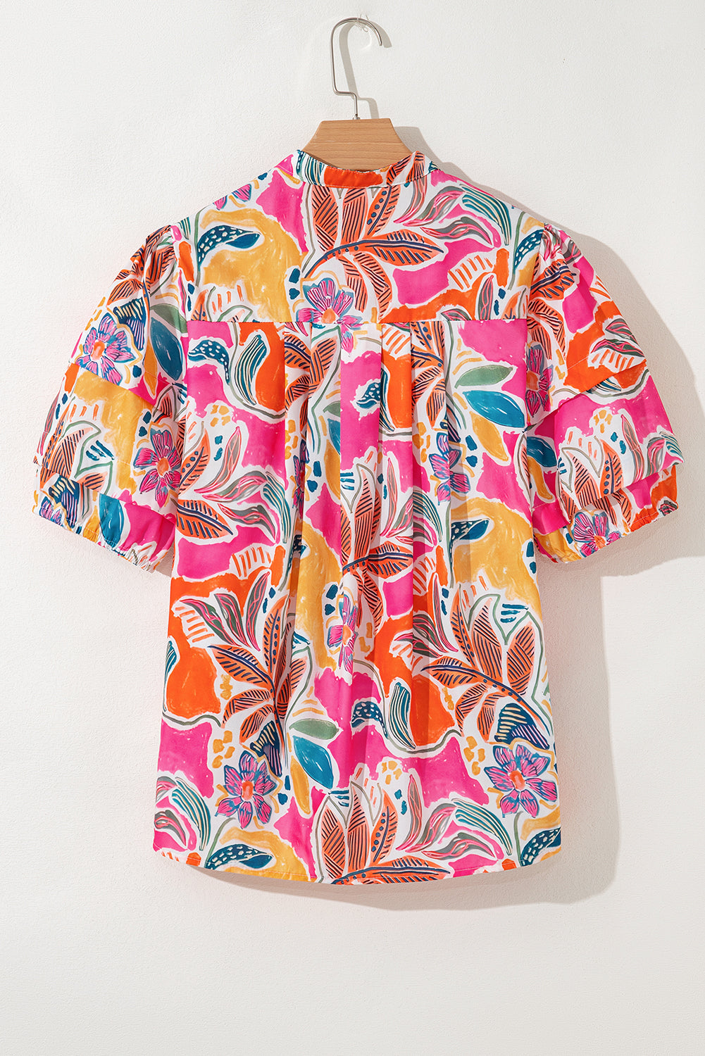 Rose Tropical Vacation Vibe Printed Button Up Short Sleeve Shirt
