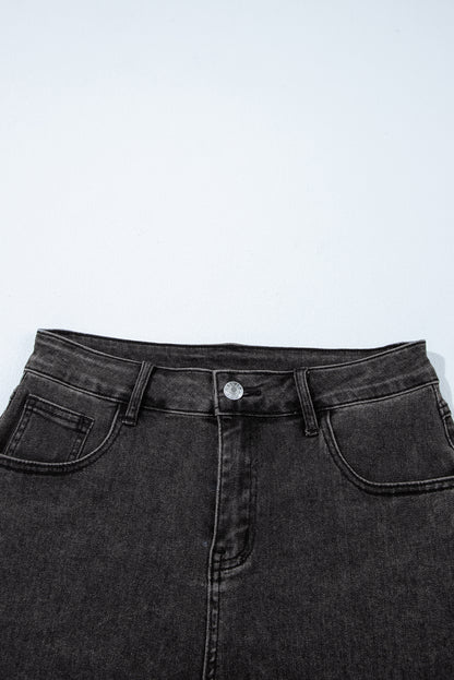 Carbon Grey Raw Hem High Waist Denim Shorts