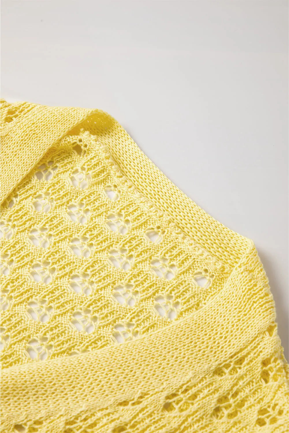 Yellow Pointelle Knit V Neck Sweater Cardigan - Chic Meadow Boutique 