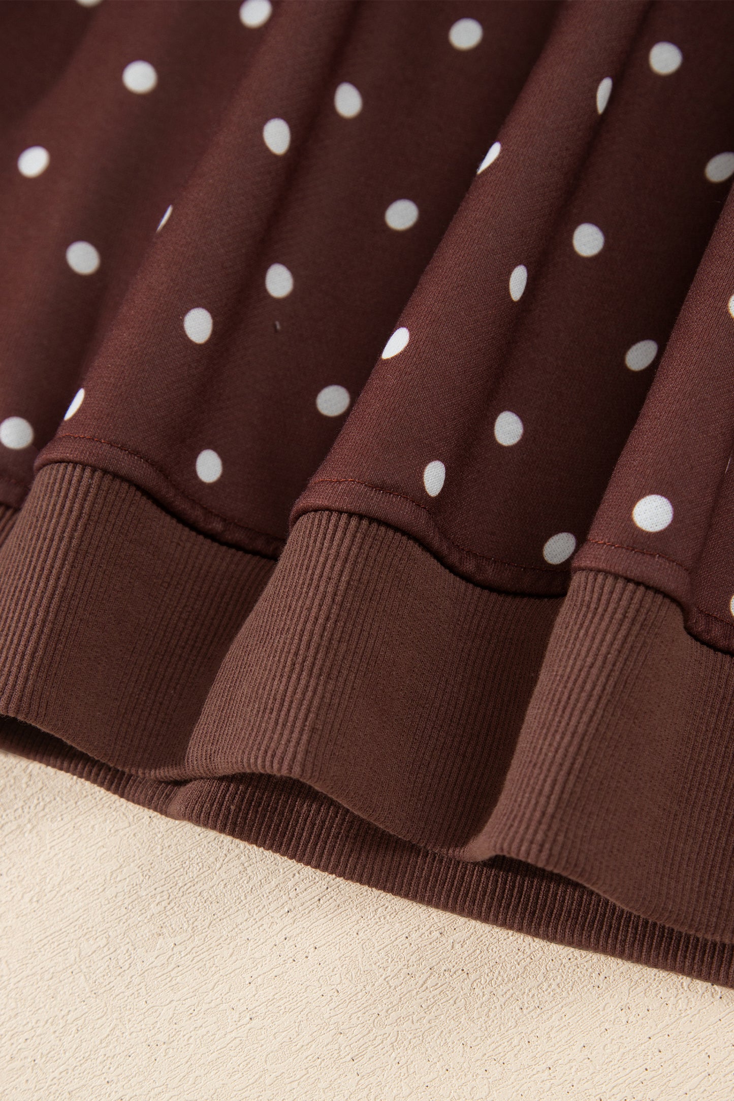 Brown Polka Dot Print Metal Button Collar Casual Pullover Sweatshirt