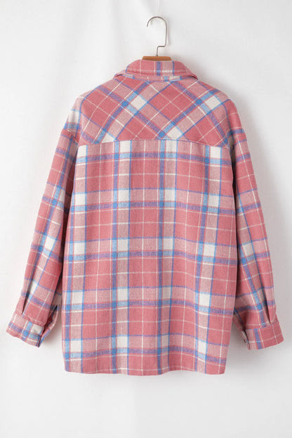 Pink Plaid Flap Pocket Button Up Shacket - Chic Meadow Boutique 