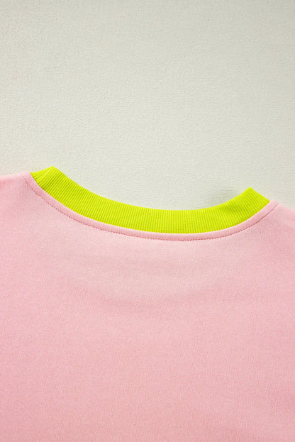 Light Pink Plus Size Colorblock Patchwork Crew Neck Sweatshirt - Chic Meadow Boutique 