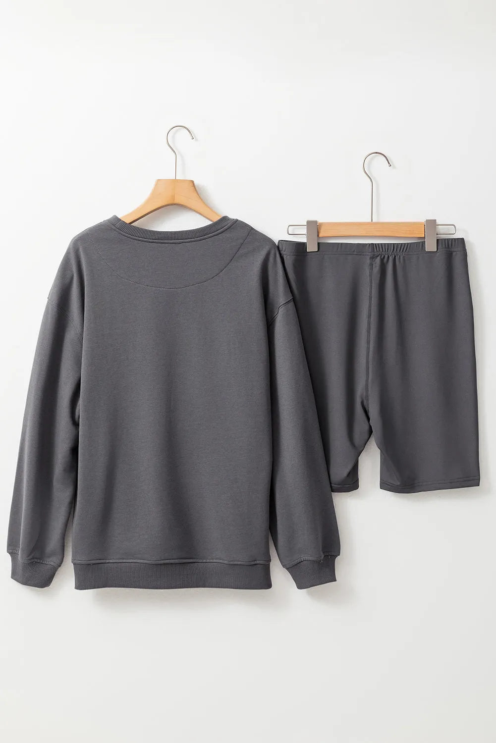 Dark Grey Solid Color Pullover and Skinny Shorts Two Piece Set - Chic Meadow Boutique 