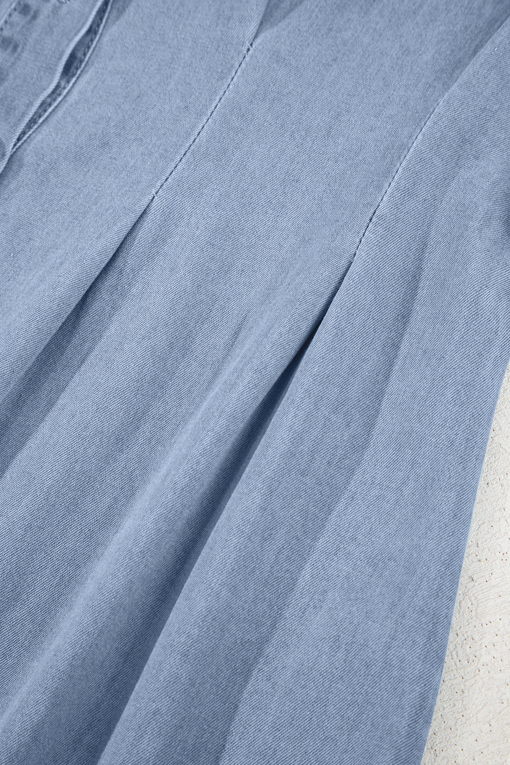 Myosotis Denim Pleated Slim Waist Short Sleeve Shirt Dress