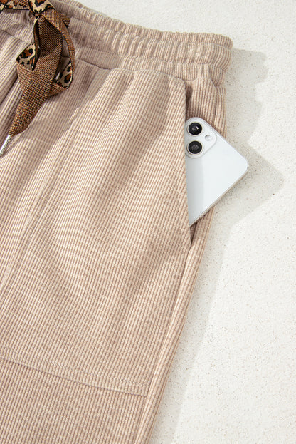 Gray Morn Corduroy Leopard Drawstring High Waist Trousers