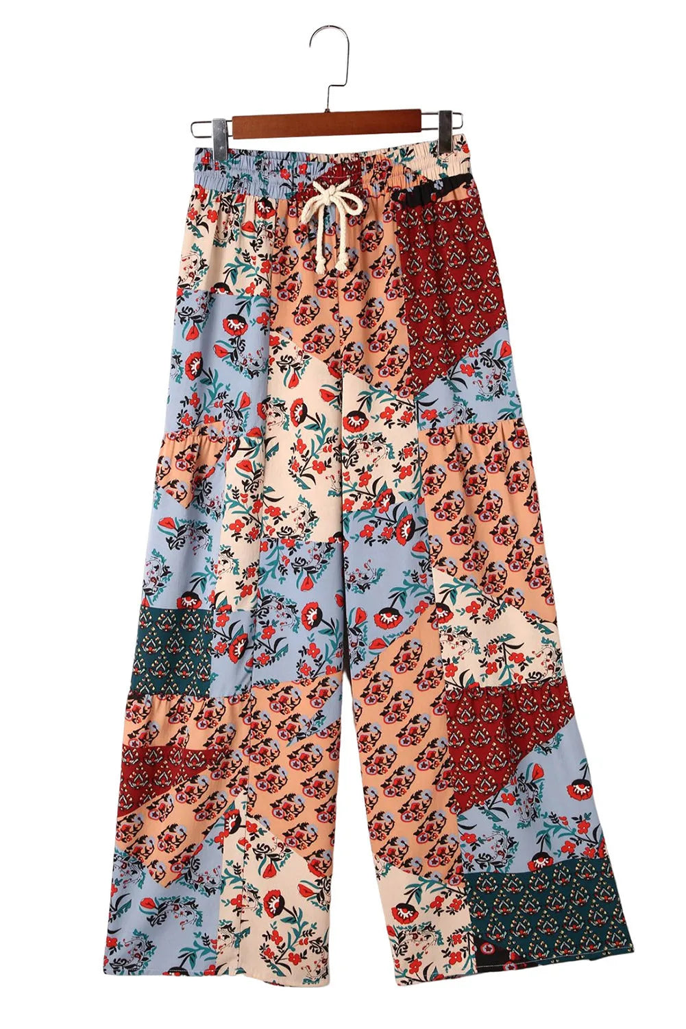 Multicolor Boho Patchwork Print Drawstring Wide Leg Pants - Chic Meadow Boutique 