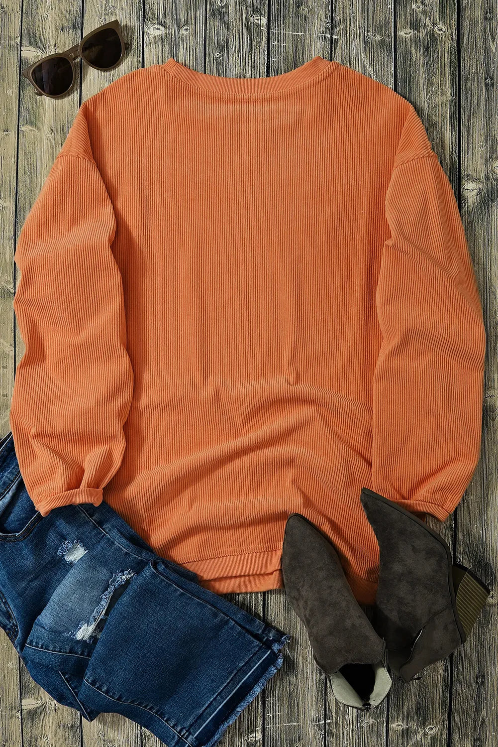 Orange Halloween Leopard Pumpkin Patchwork Ribbed Sweatshirt - Chic Meadow Boutique 