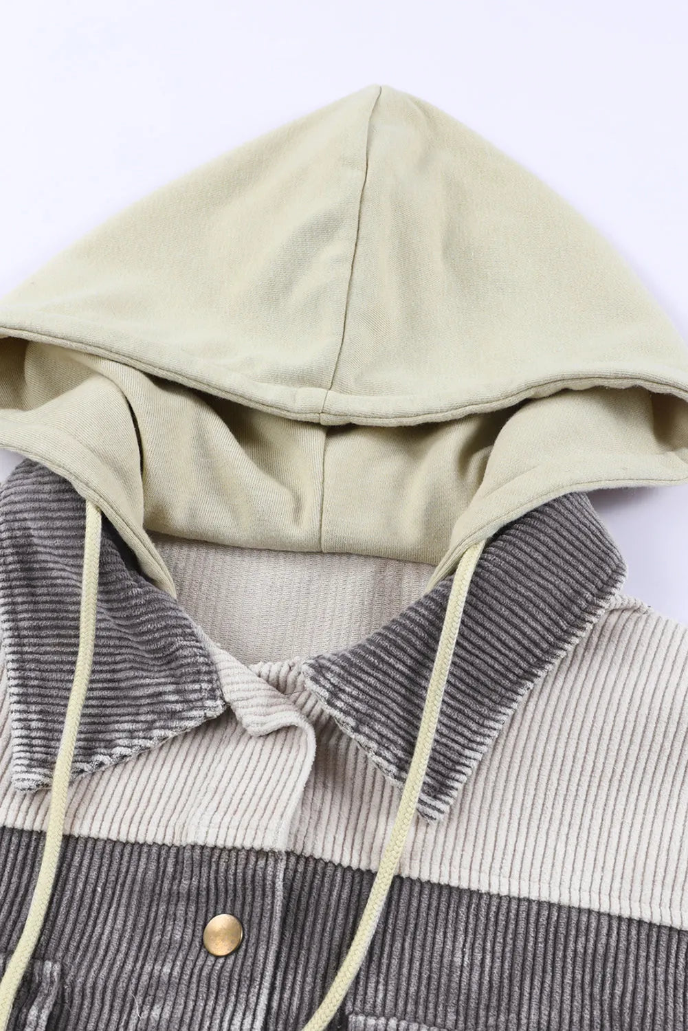 Gray Color Block Button Down Hooded Corduroy Jacket - Chic Meadow Boutique 