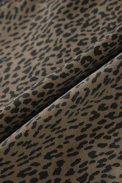 Black Leopard Print Loose Denim Shorts