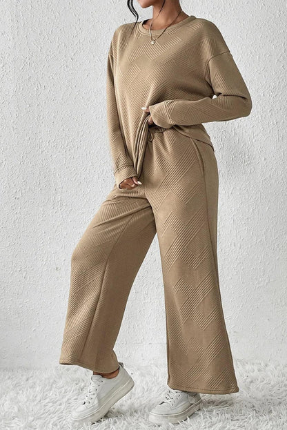 Two Piece Sets/Pant Sets Khaki Ultra Loose Textured 2pcs Slouchy Outfit