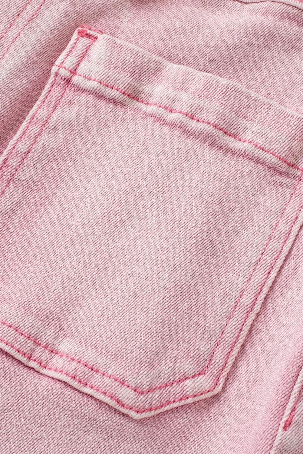 Bottoms/Jeans Apricot Pink Multi Buttons Raw Edge Crop Jeans