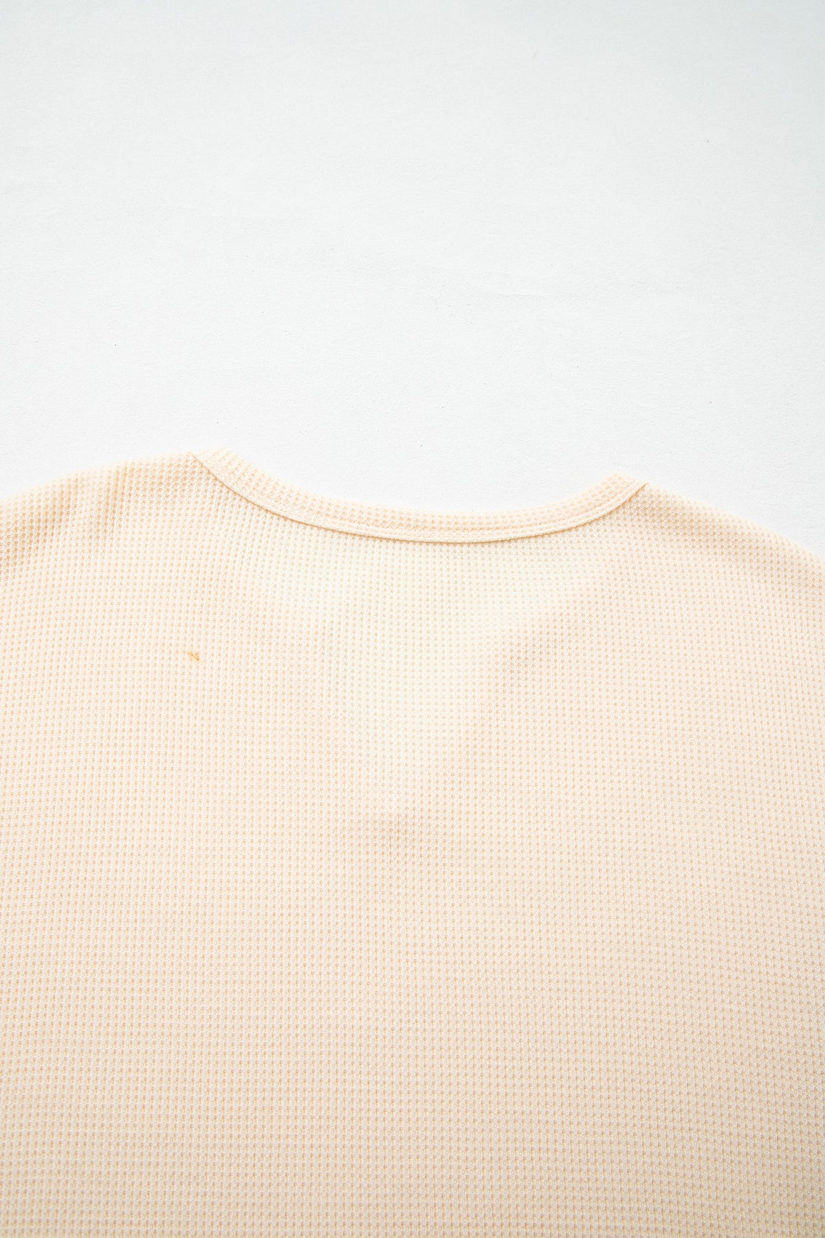 Beige Waffle Textured V Neck Plaid Colorblock Drop Shoulder Long Sleeve Top
