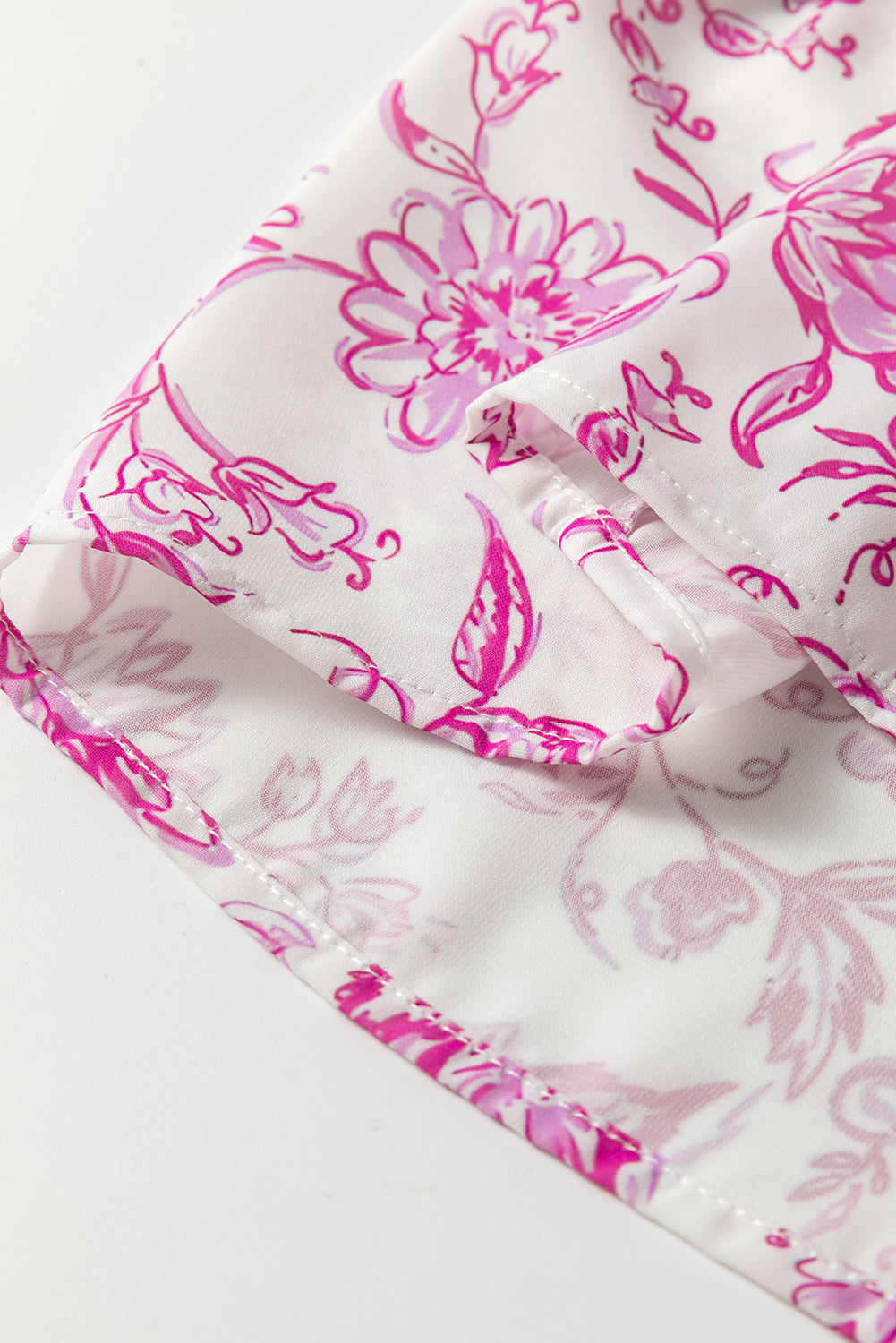 Pink Baroque Floral Ruffle Sleeve V Neck Blouse Top