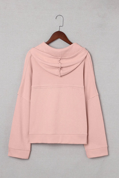 Pink Casual Button Solid Patchwork Trim Hoodie - Chic Meadow Boutique 