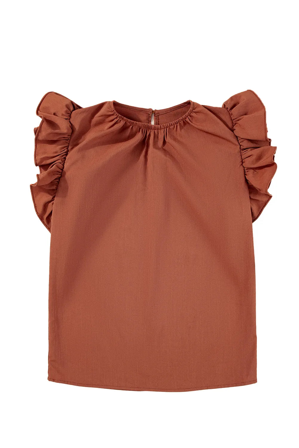 Red Sandalwood Ruffle Trim Sleeveless Blouse - Chic Meadow Boutique 