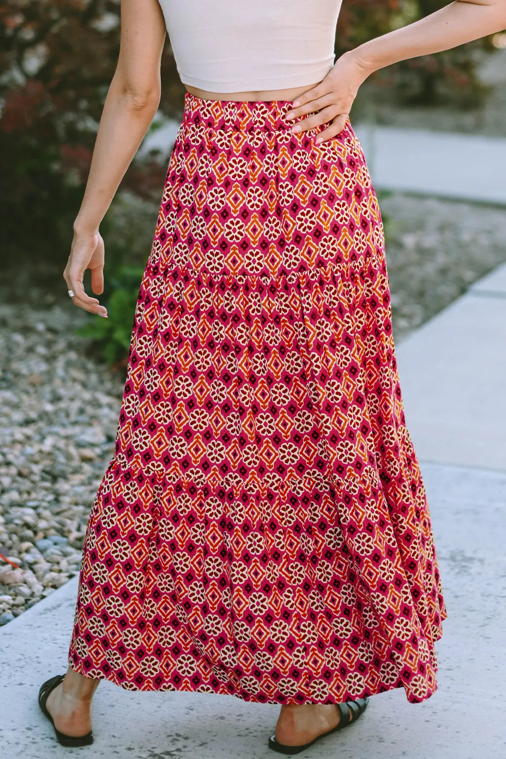 Rose Vintage Boho Floral Print Tiered Maxi Skirt - Chic Meadow Boutique 