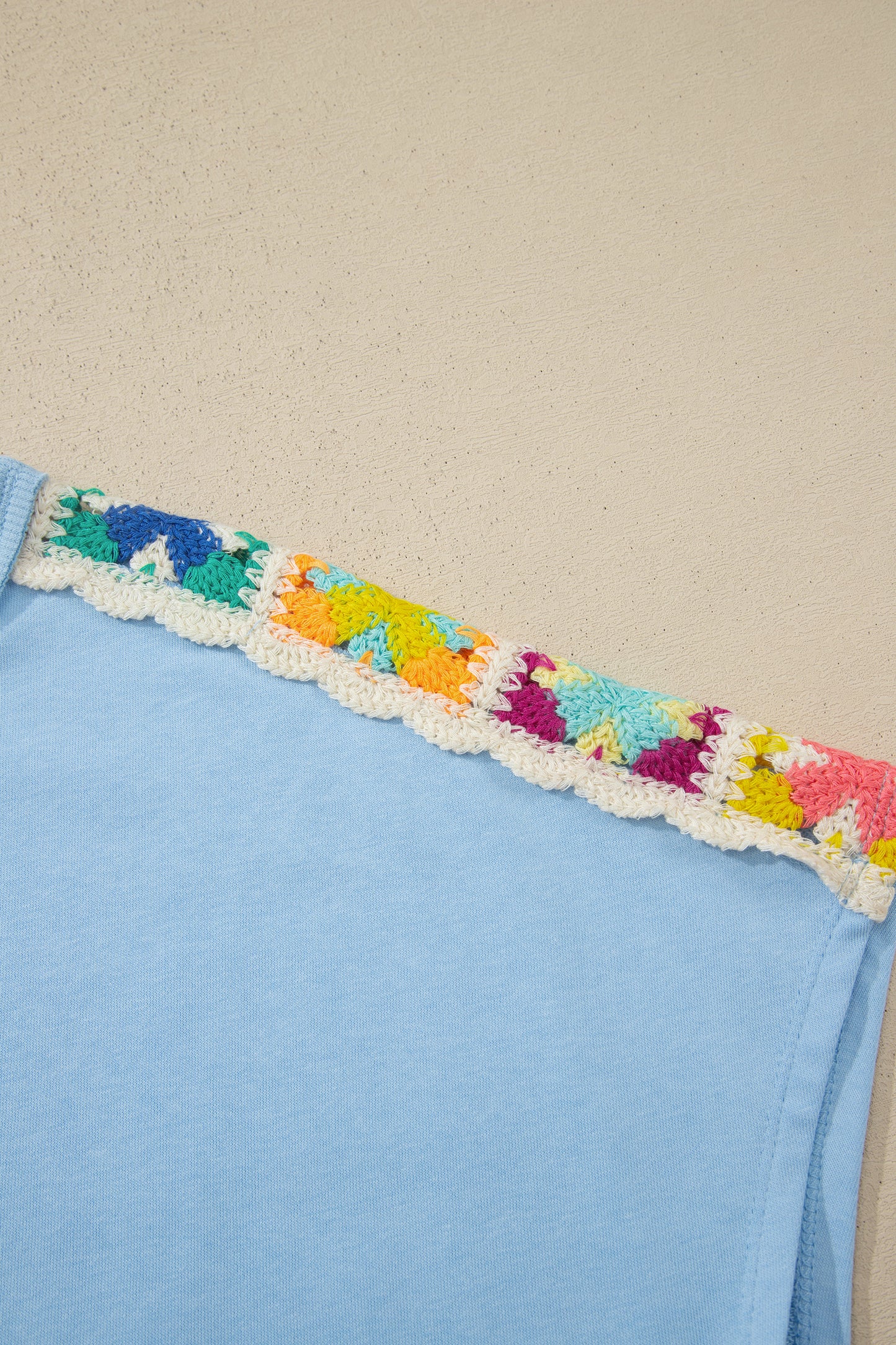 Mist Blue Granny Square Crochet Detail Short 2pcs Set