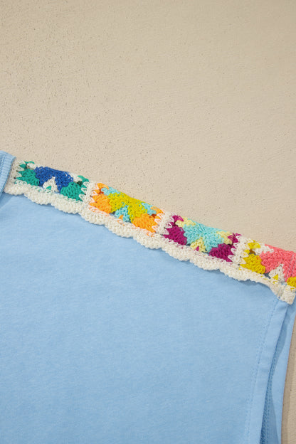 Mist Blue Granny Square Crochet Detail Short 2pcs Set
