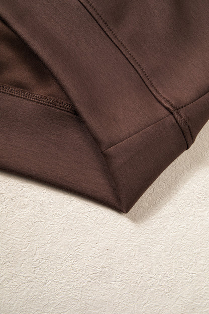 Coffee Sporty Piping Trim Mock Neck Pullover Relaxed 2pcs Pant Set