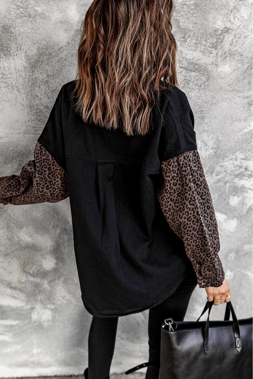 Black Contrast Leopard Denim Jacket - Chic Meadow Boutique 