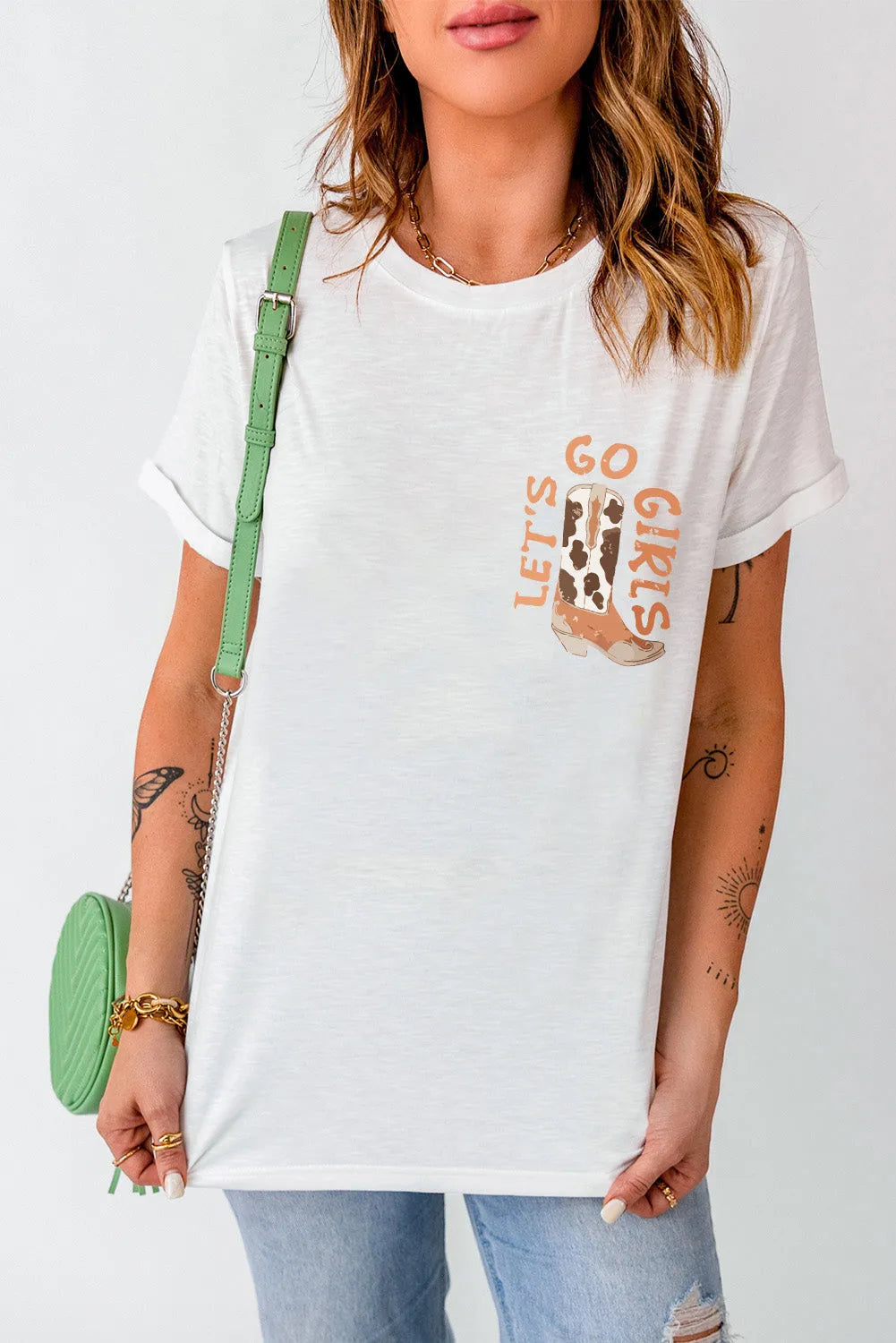 White Double-Side Cowboy Hat & Boots Graphic Tee - Chic Meadow Boutique 