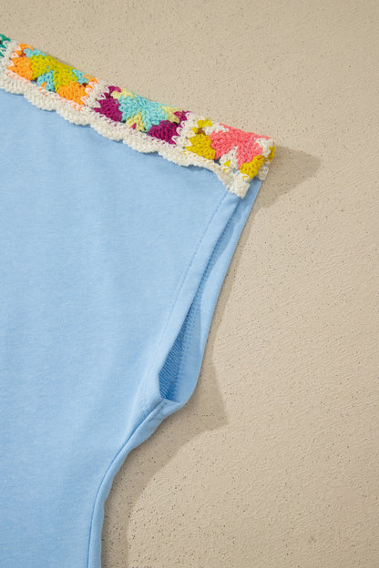 Mist Blue Granny Square Crochet Detail Short 2pcs Set