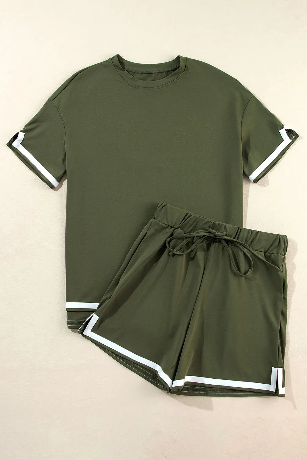 Vineyard Green Contrast Trim Tee and Shorts Set - Chic Meadow Boutique 