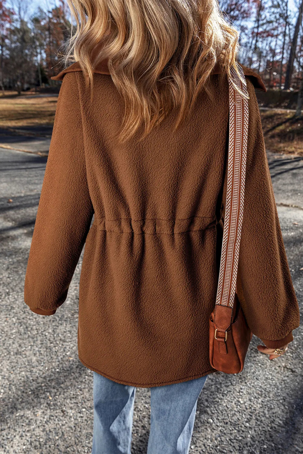 Brown Half Zip Fleece Pullover Sweatshirt - Chic Meadow Boutique 