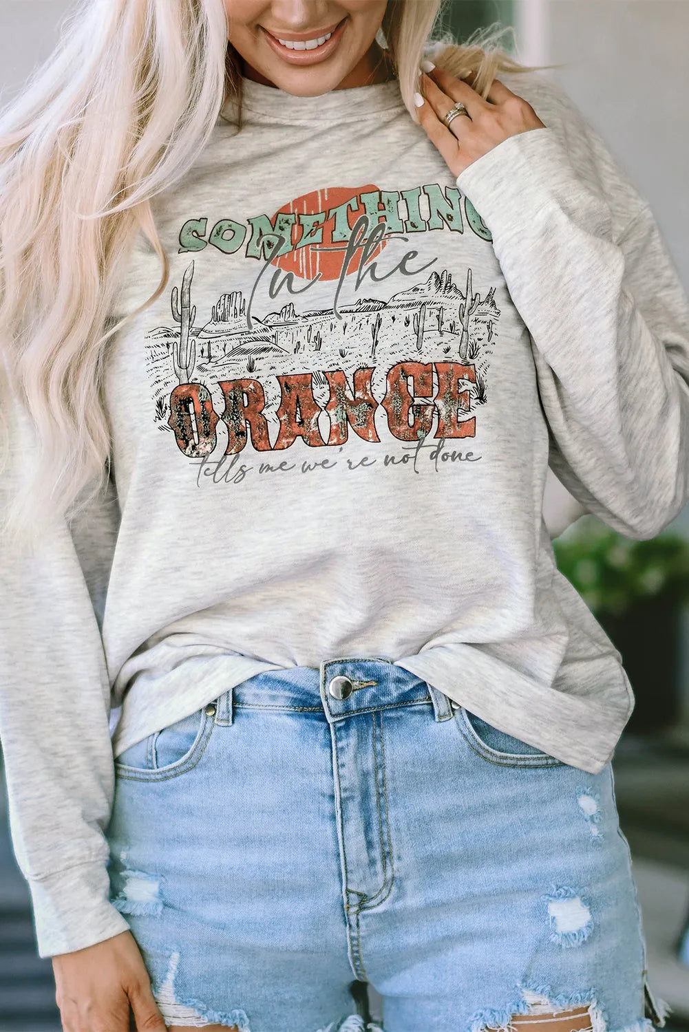 Gray SOMETHING ORANGE Graphic Relaxed Sweatshirt - Chic Meadow Boutique 