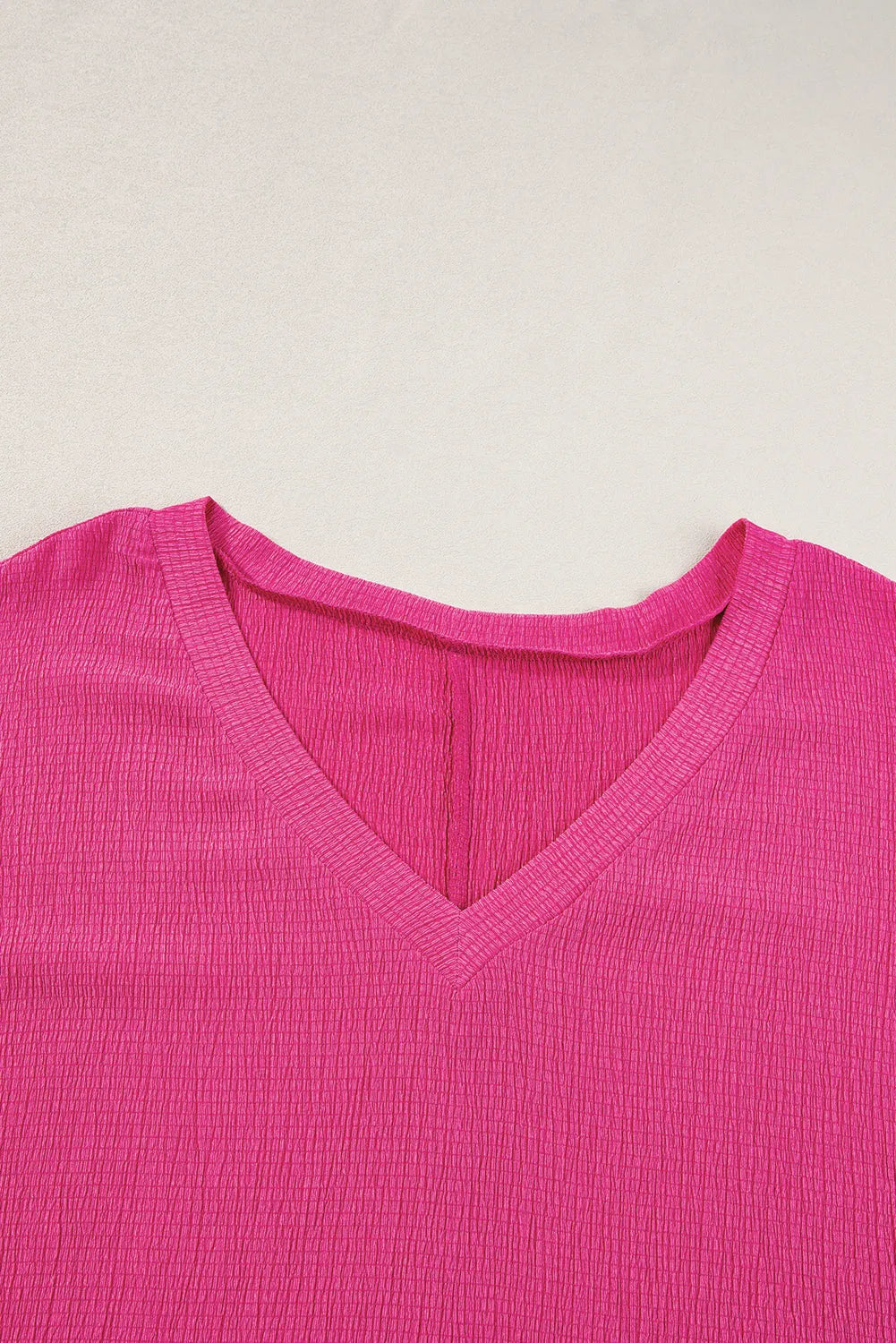 Bright Pink Textured V Neck Bubble Hem Plus Top - Chic Meadow Boutique 