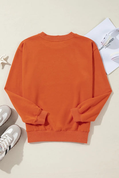 Orange Plain Drop Shoulder Crewneck Pullover Sweatshirt - Chic Meadow Boutique 